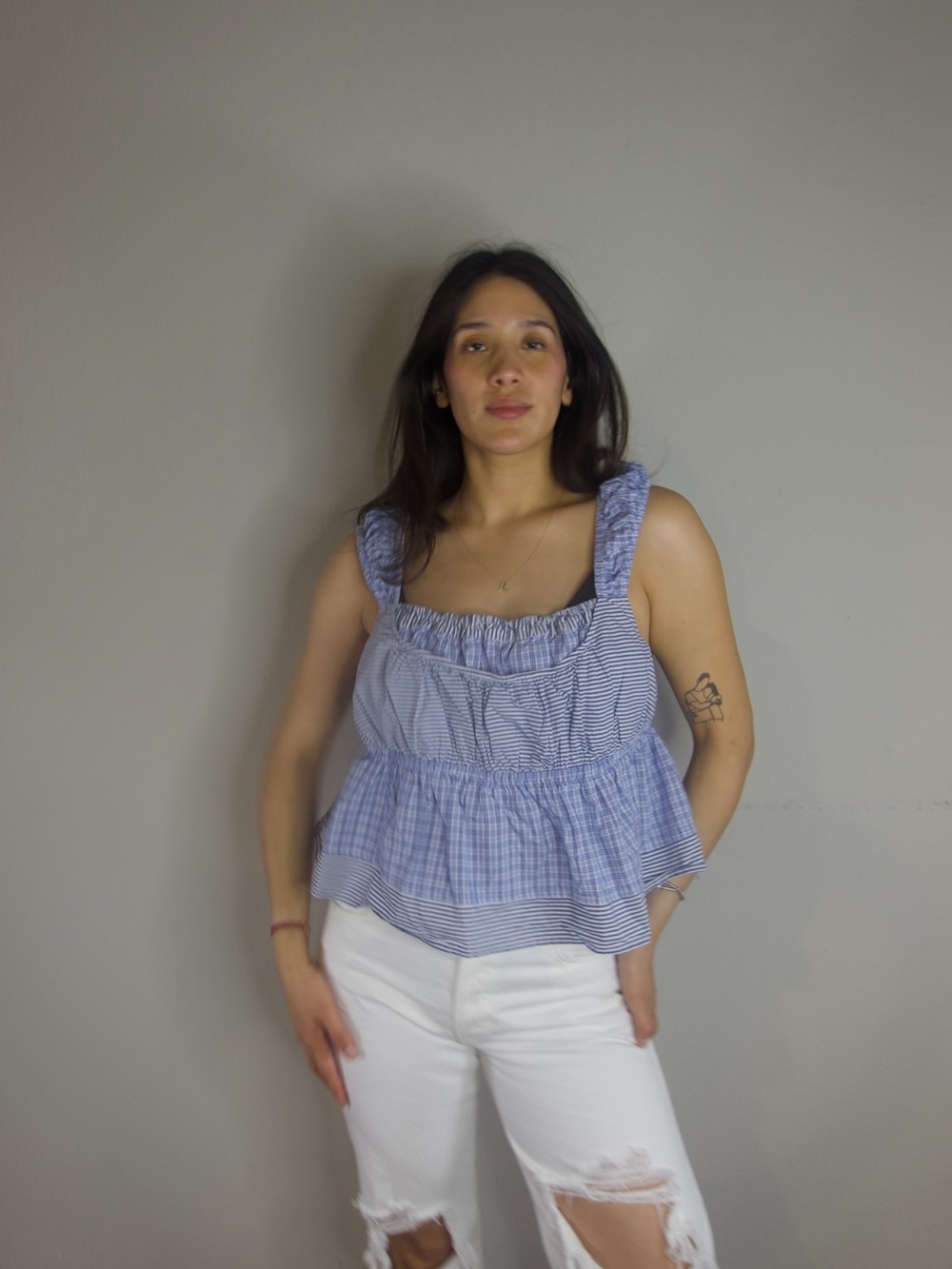 Anthropologie Plaid Peplum Tie-Back Tank Top Size XL